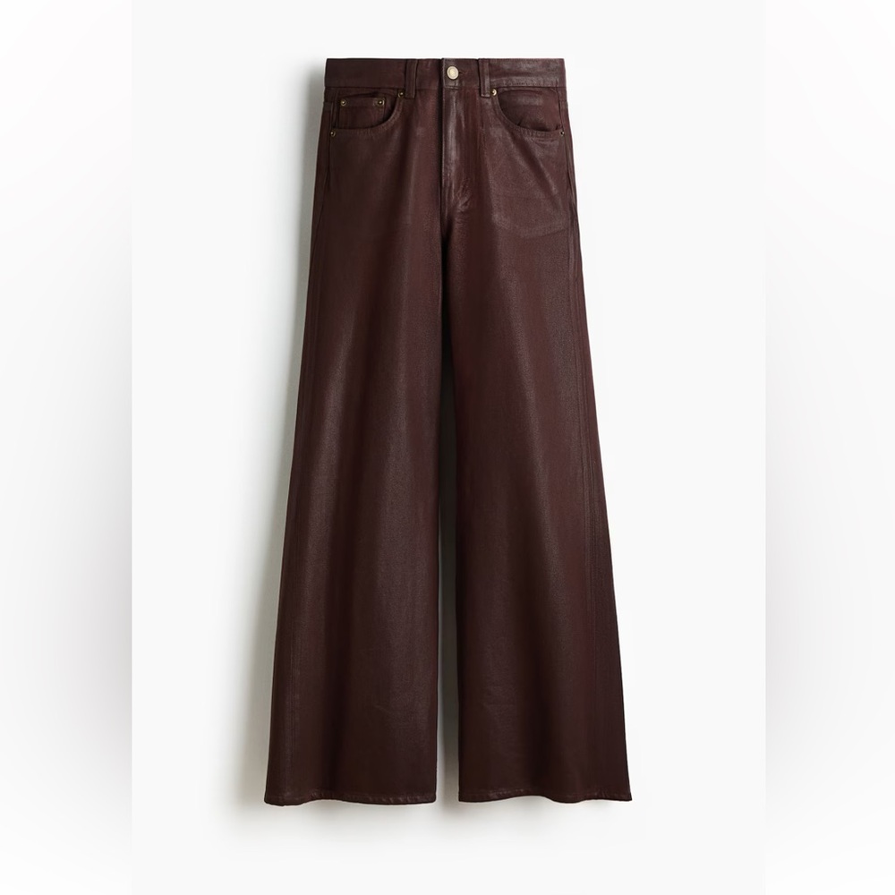 H&M High-Rise Wide-Leg Coated Jeans in Deep Brown